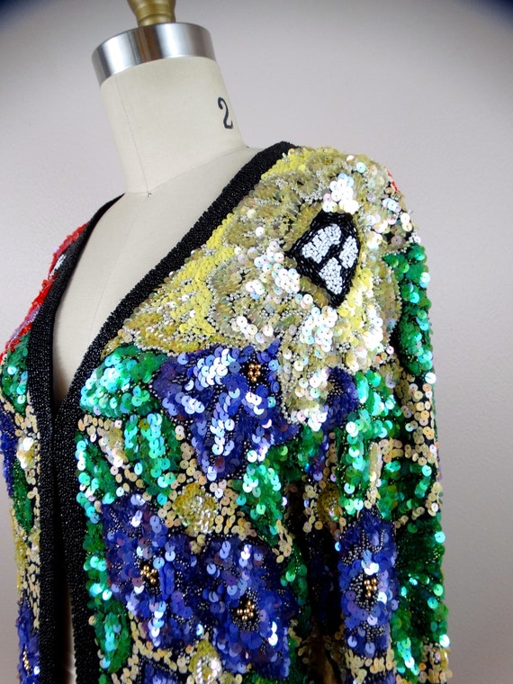 S/M Heavy Beaded Floral Embroidered Jacket / HEAV… - image 3