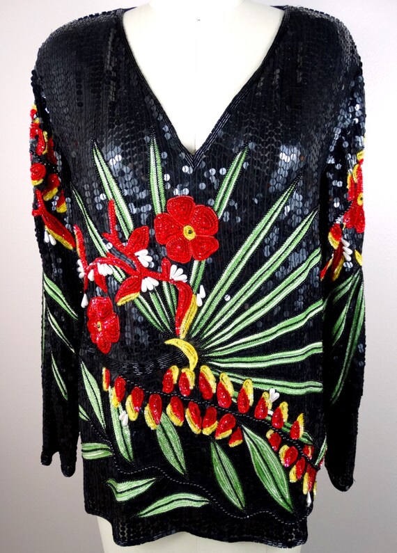 Exotic Palm Sequined Top / Jeanette for St. Marti… - image 3