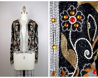 S/M Jewel Beaded Bolero / Avant Garde Jeweled Sequined Cropped Jacket