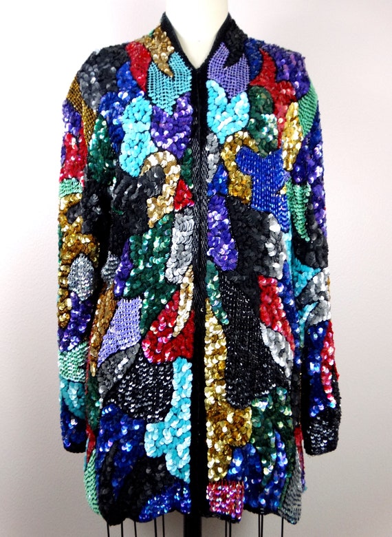 RARE Mosaic Sequin Jacket / Colorful Embellished … - image 3