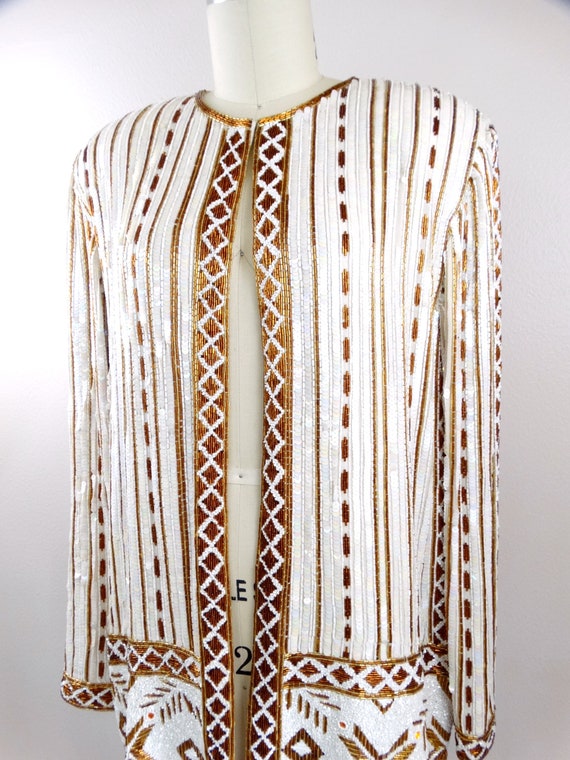 Naeem Khan RIAZEE Couture Beaded Jacket // HEAVY … - image 2