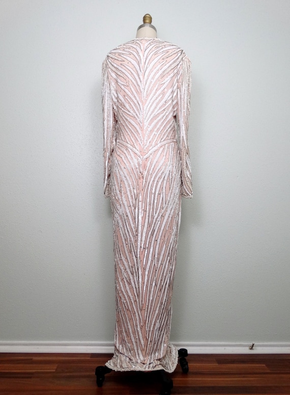 RARE Pearl Beaded Gown // Blush Pink Silk White S… - image 5