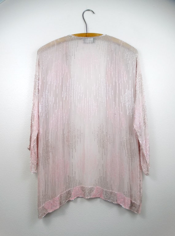 L/XL Sheer Beaded Blush Pink Silk Shrug // Pastel… - image 4