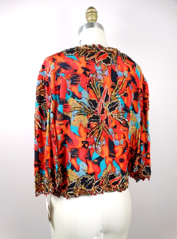 L/XL Beaded Bolero / Red Orange Teal & Gold Beade… - image 4