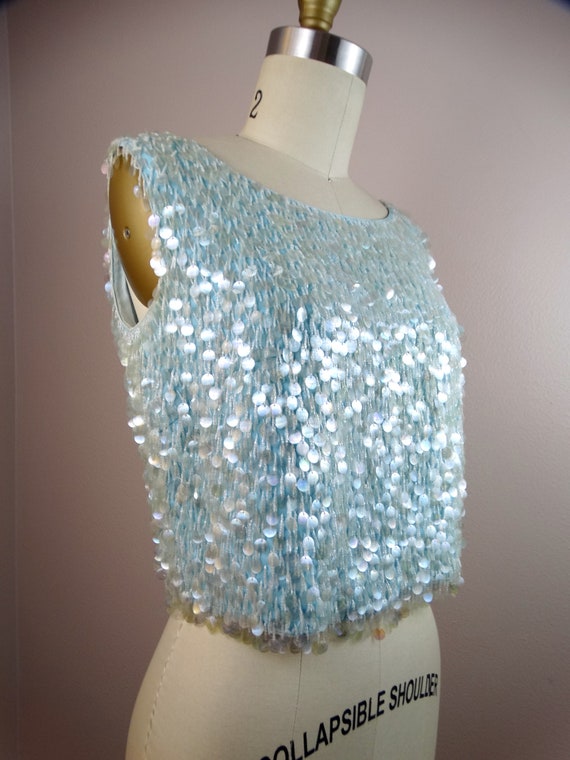 60s Paillette Fringe Sequin Beaded Crop Top // 19… - image 4