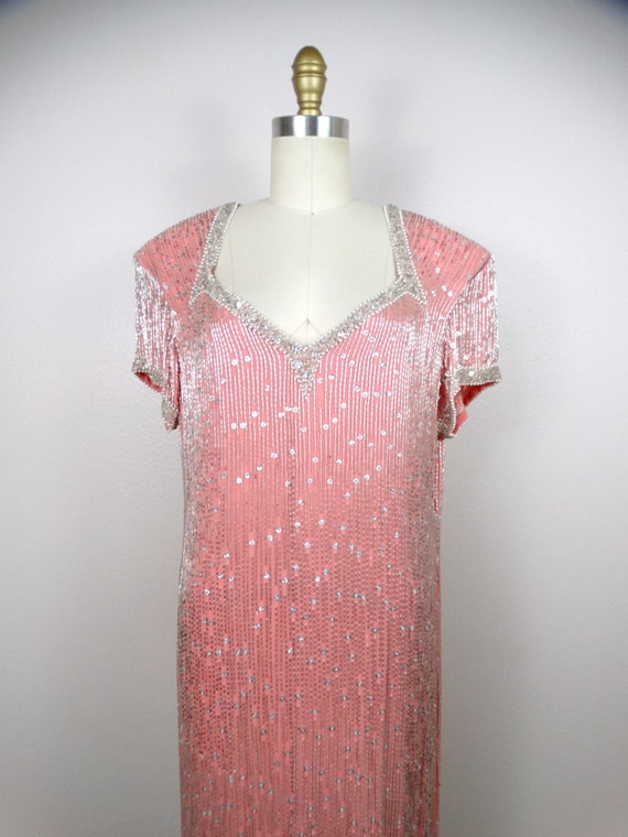 RIAZEE Plus Size Fringe Beaded Dress // Salmon Pi… - image 3