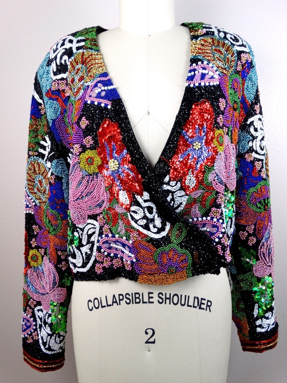 VERY HEAVY All Beaded Sequin Embellished Jacket /… - image 4