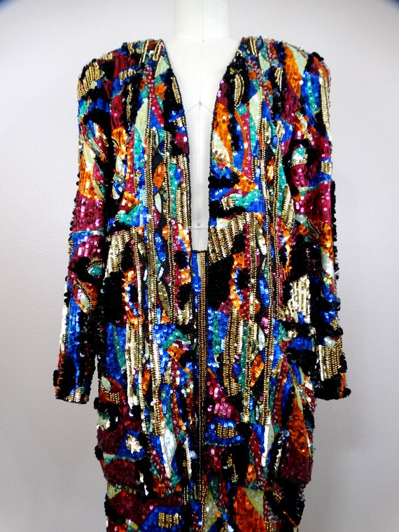 Heavily Beaded Sequined Skirt w/ Blazer Dress Sui… - image 2