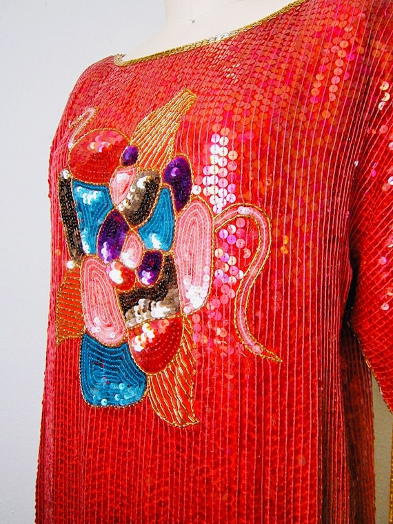 Red & Gold Beaded Flapper // Sequined Gatsby Dres… - image 3