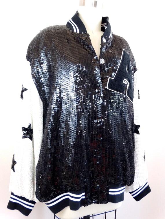 90s Sequined A Bomber Jacket // Stars Varsity Let… - image 2