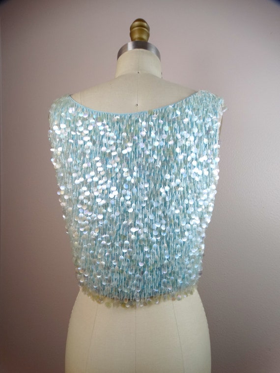 60s Paillette Fringe Sequin Beaded Crop Top // 19… - image 5