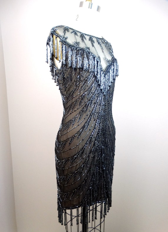 Bob Mackie Fringe Beaded Mini Dress // Designer C… - image 4