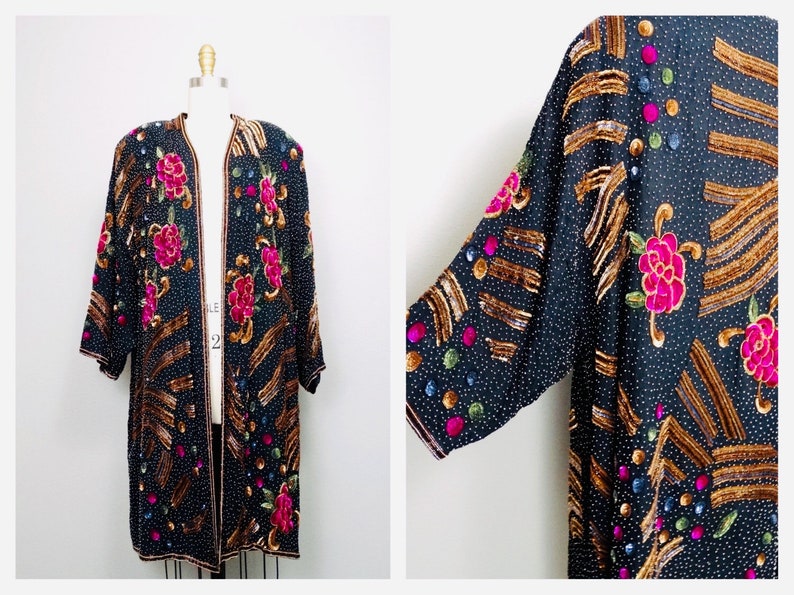 Plus Size Sequined Beaded Kimono Jacket / Art Deco Novelty Etsy