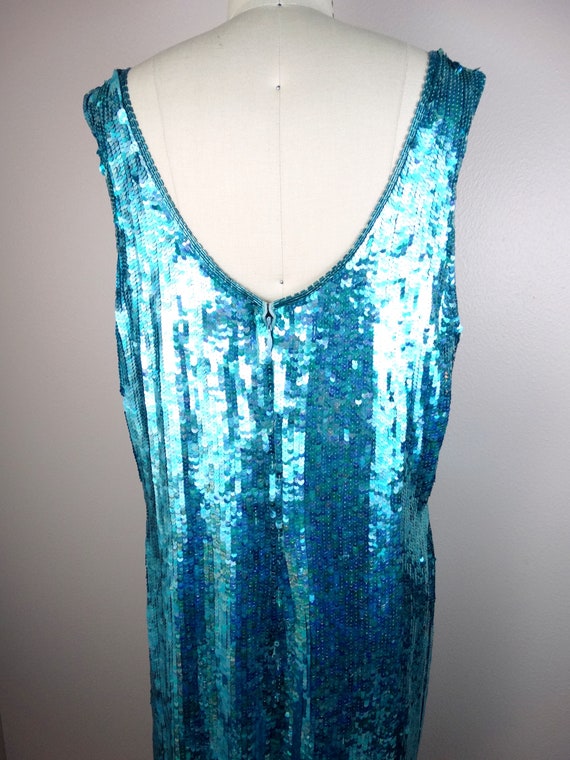 L/XL Designer Couture Sequined Dress / Bright Tur… - image 5