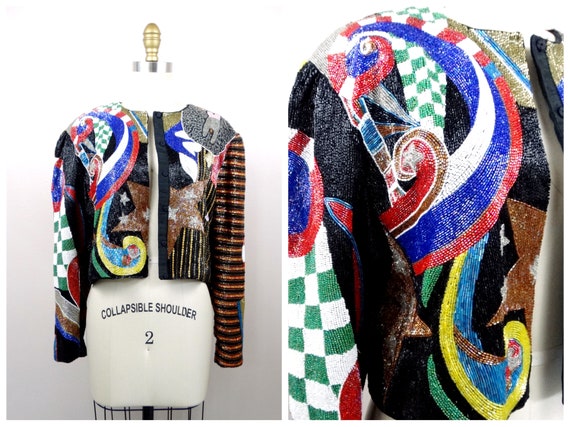 HEAVY All Beaded Jacket // RARE Whimsical Circus … - image 1