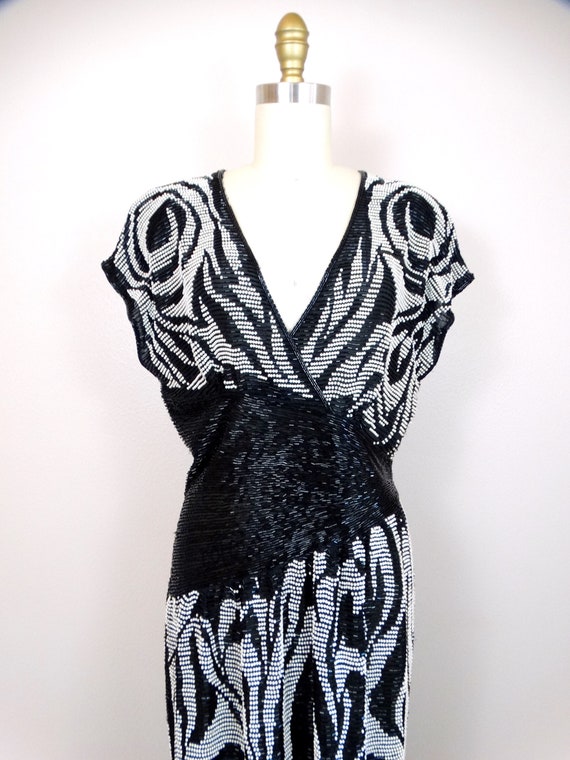 Black and white beaded dress sales