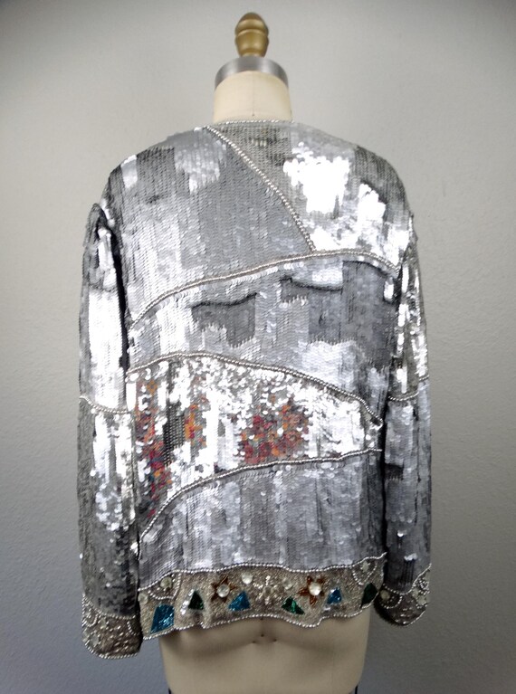 Reflective Sequin Open Cardigan / Mirror Silver B… - image 5