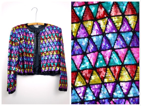 Retro Sequin Beaded Bolero / Triangles Geometric … - image 1