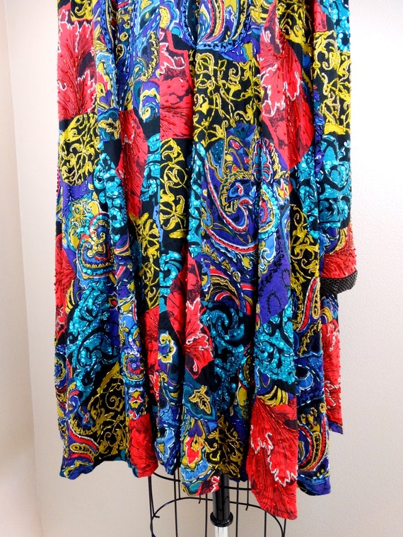 Ornate Vintage Sequin Swing Coat / Red Turquoise … - image 8
