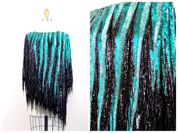 Bob Mackie Fringe Beaded All Sequined Mini Dress … - image 6