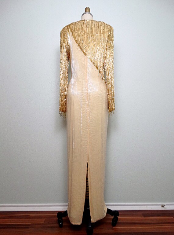 gold beaded fringe dress Golden Beaded Fringe Gown