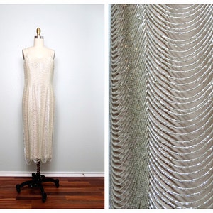 Couture RARE Vintage Loop Beaded Dress / Heavily Embellished Waterfall Dress w/ Swag Beading