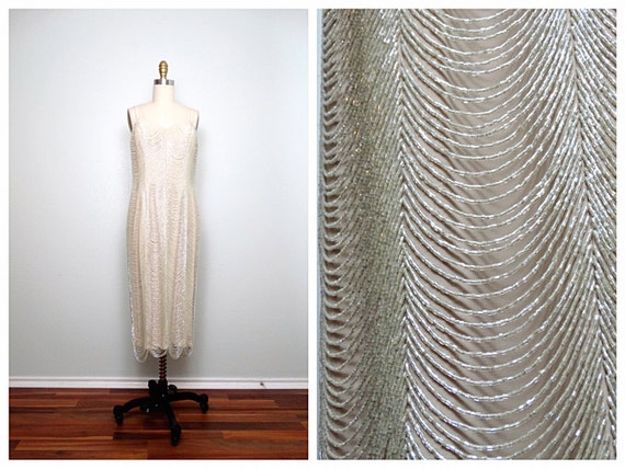 waterfall beaded dress Couture RARE Vintage Fringe / Heavily Embellished Dress W/ Swag Beading Autumn/Winter 2024 Printed Blazer Dress Size:43S polished look