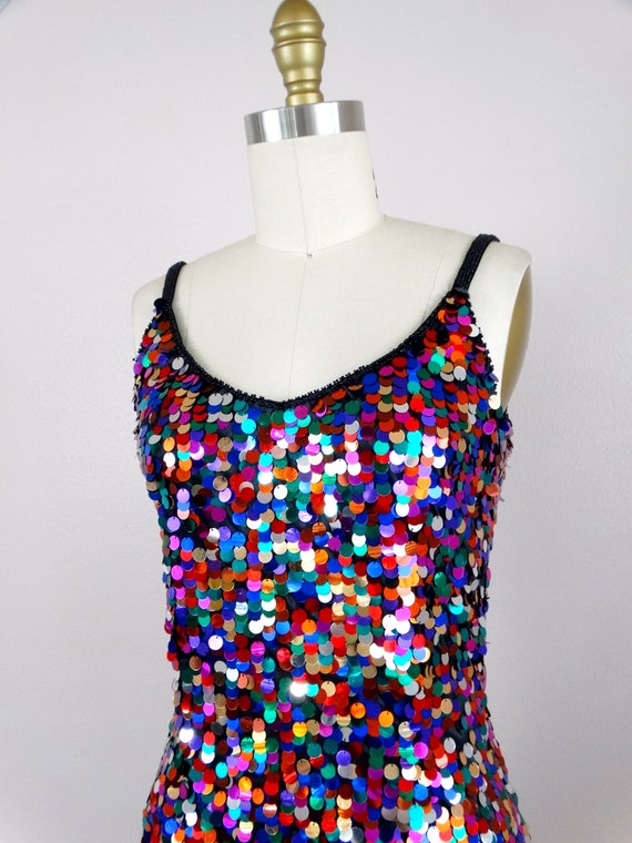 S/M Confetti Sequined Dress // Rainbow Paillette … - image 3