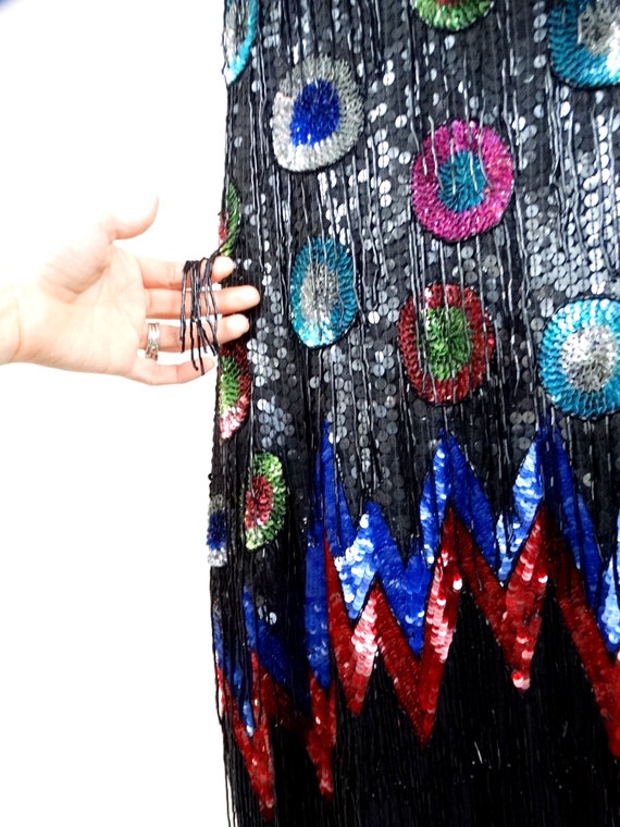 RARE Fringe Beaded Dress // Rainbow Sequined Circ… - image 3