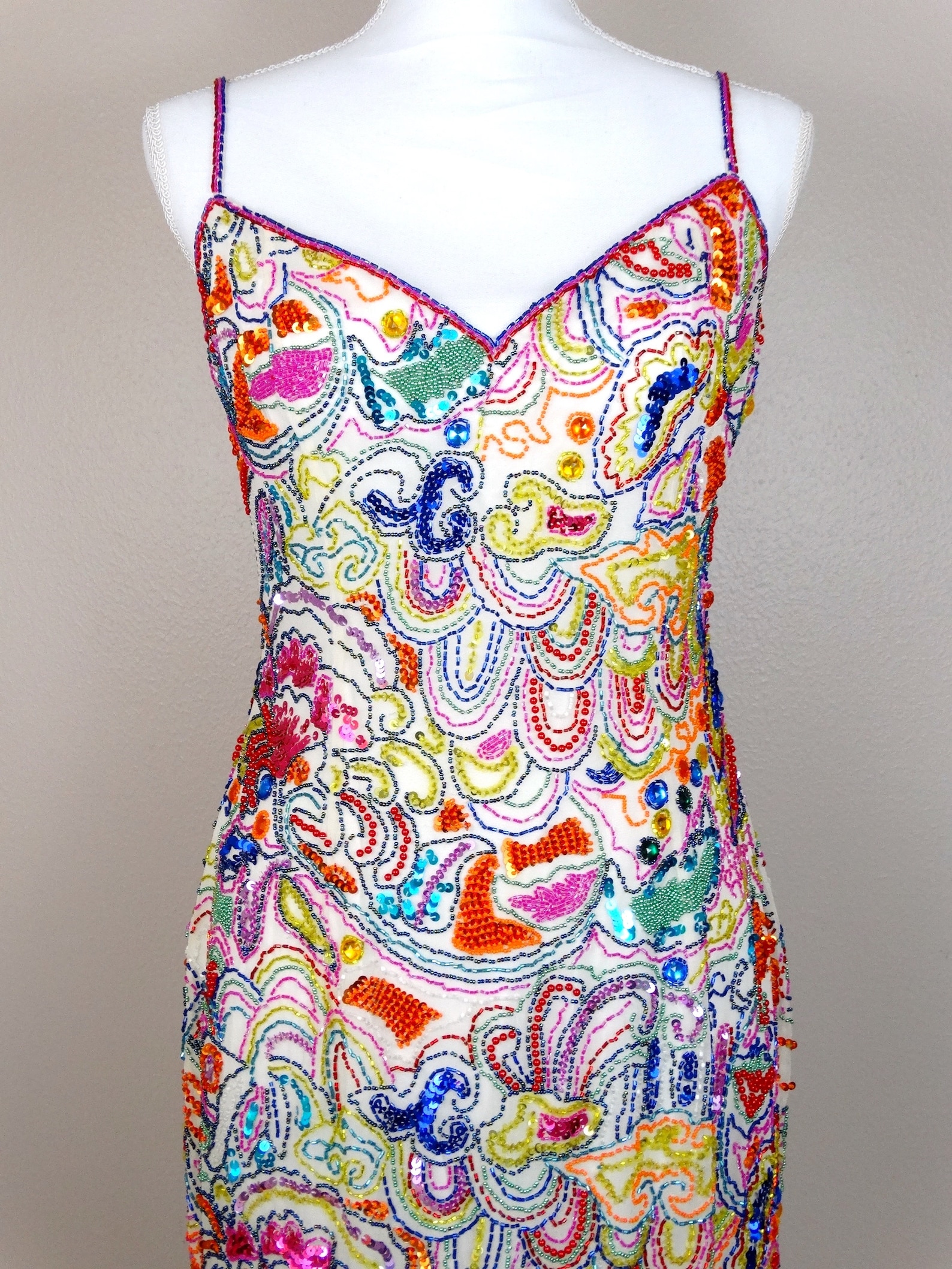 NEON Beaded Sequined Dress / Pop Art Deco Dress / Bead and - Etsy