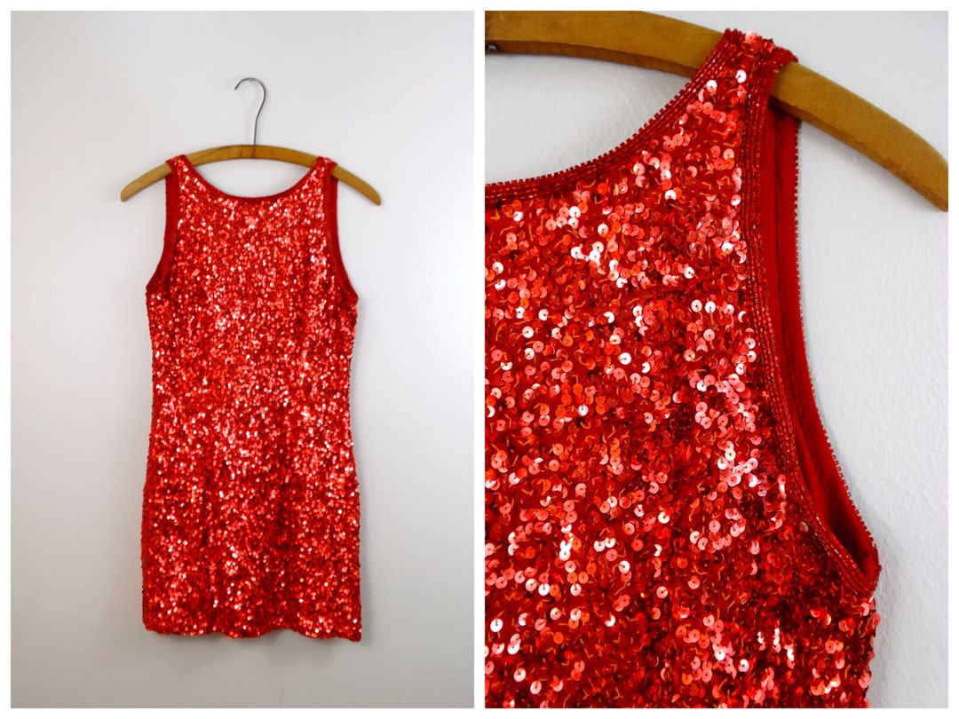 XS/S Red Sequin Mini Dress // Bright Sparkly Vintage