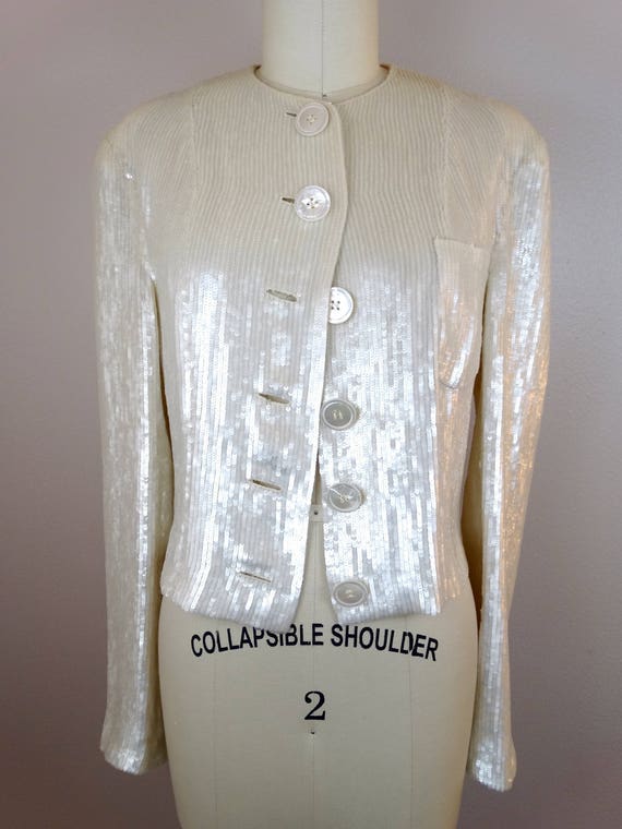 Pearlescent Couture Sequin Designer Jacket // Pea… - image 4