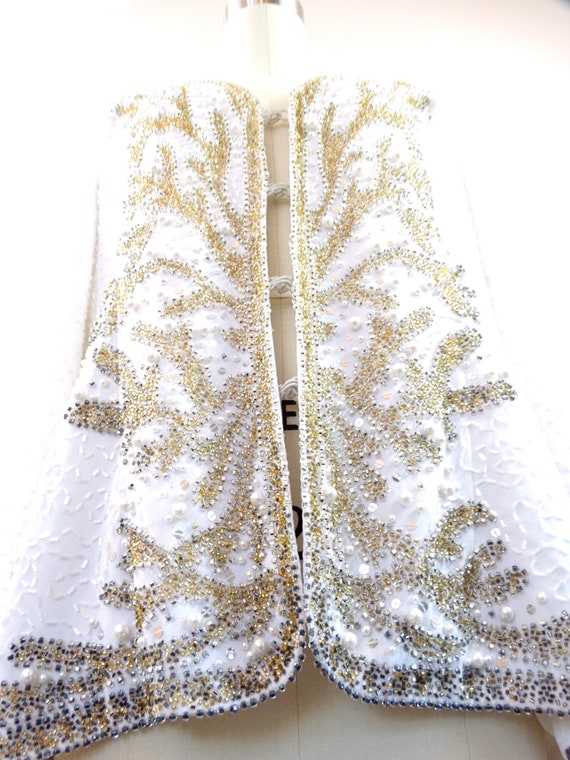 Art Deco Pearl Beaded Jacket // Gold Beaded Silk … - image 2