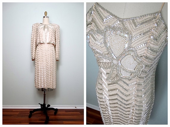 EXQUISITE Pearl Beaded Dress // Bead Embellished … - image 1