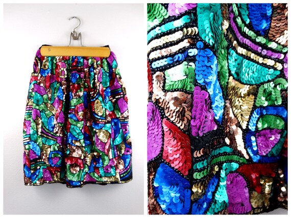 S/M Bright Sequin Embellished Skirt // Abstract Se