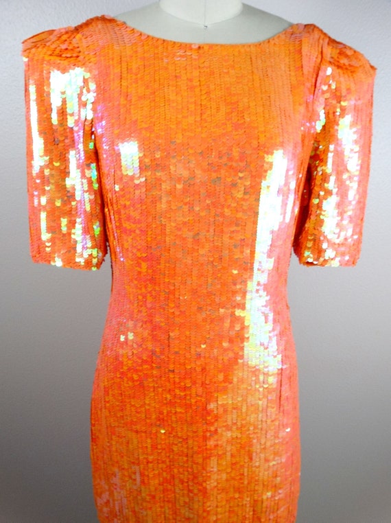 Neon Sequin Mini Dress / AMAZING Iridescent Sequi… - image 2