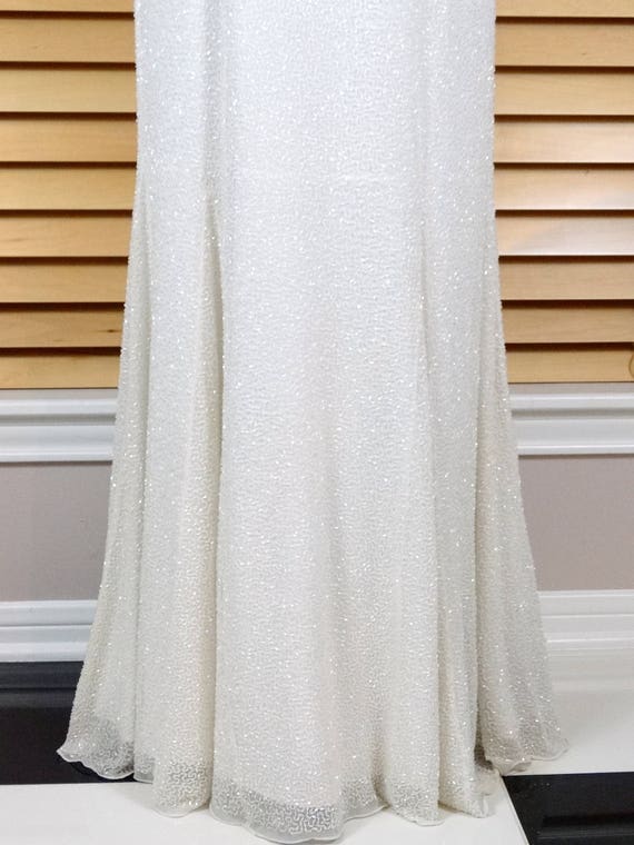 Couture Beaded Wedding Gown / Vintage White Silk … - image 3