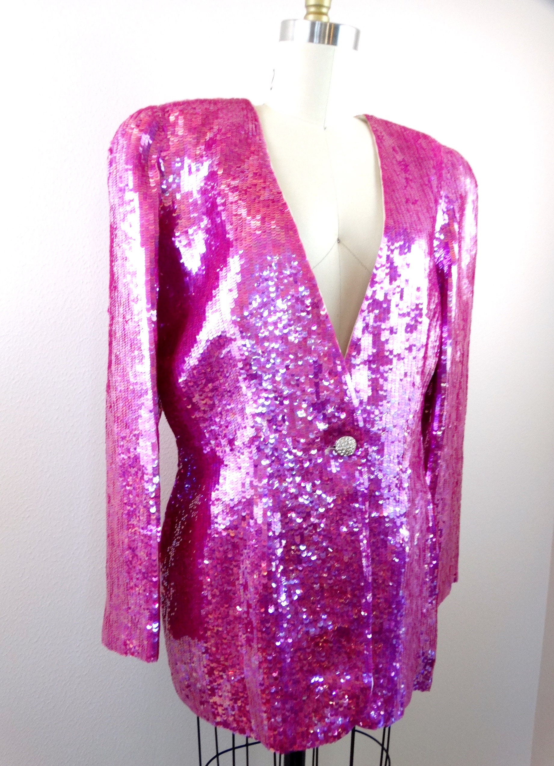Dazzling All Sequined Cocktail Jacket // Bright Pink Sequin - Etsy ...