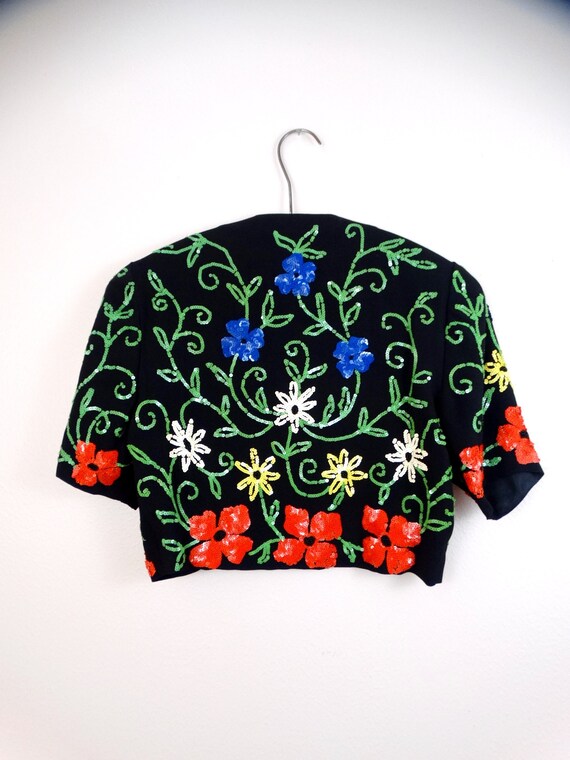 Vintage Hand-Beaded Sequin Bolero, 1930s-40s Flor… - image 4