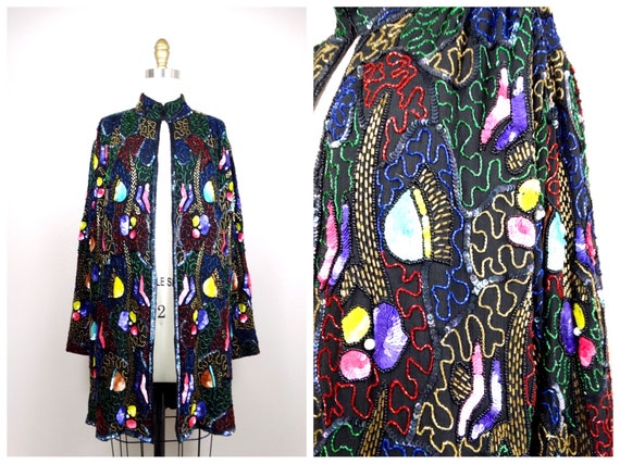 L/XL Multicolored Sequin Duster Jacket / Colorful Sequined Beaded Long  Dress Coat -  Canada