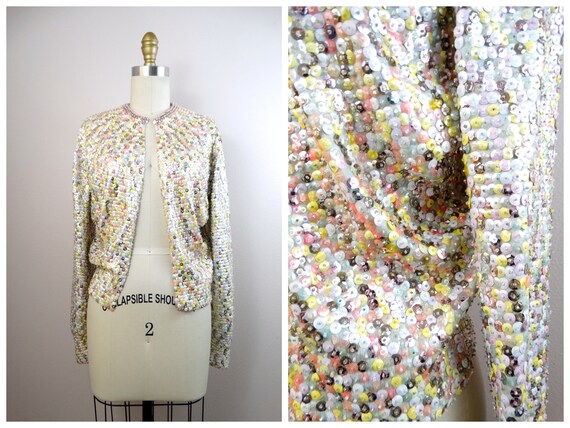 50s 60s Confetti Sequin Cardigan Top // 1950's Pa… - image 5