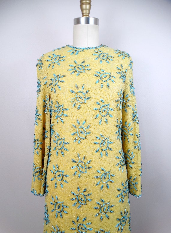60s Mod Embellished Lace Dress // 1960s Mustard Y… - image 4