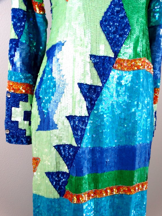 80s Geometric Sequin Dress // Retro Vintage Sequi… - image 5