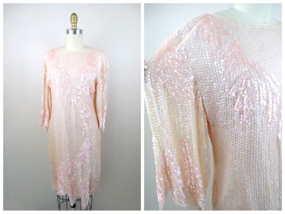 Iridescent Blush Pink Sequin Dress / Pastel Pink … - image 8