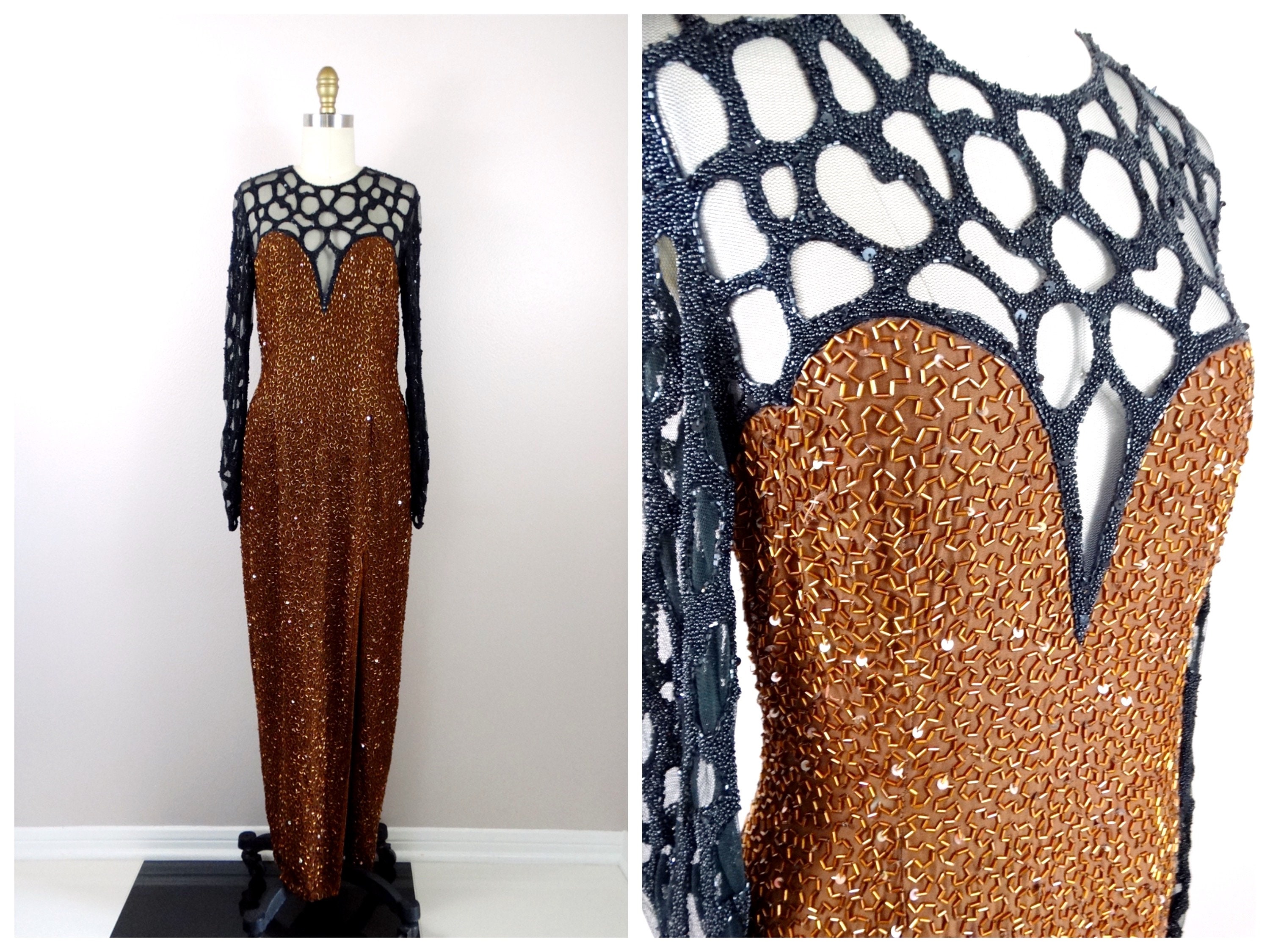 Vintage Naeem Khan Beaded Silk Gown, Couture Embellished Dress