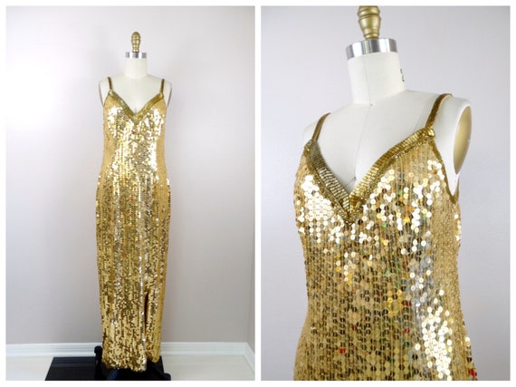 VTG Gold Beaded Gown • Gold Sequined Bridesmaid Dr