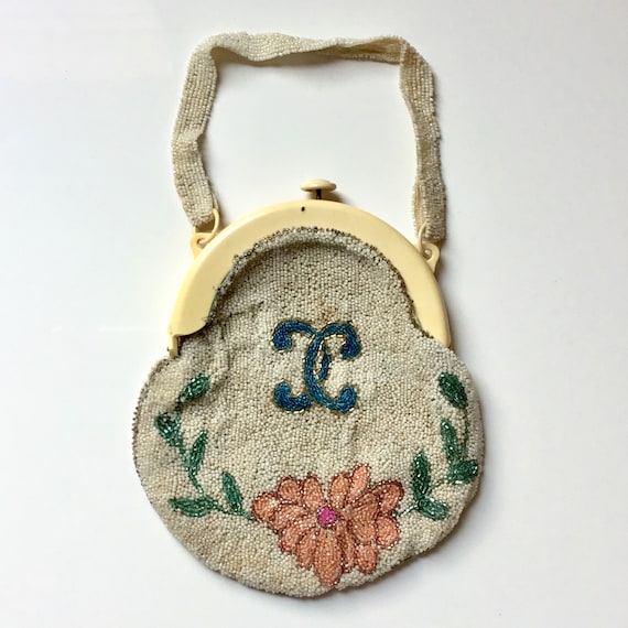 1900s Fully Beaded Celluloid Frame Purse // Antiq… - image 1