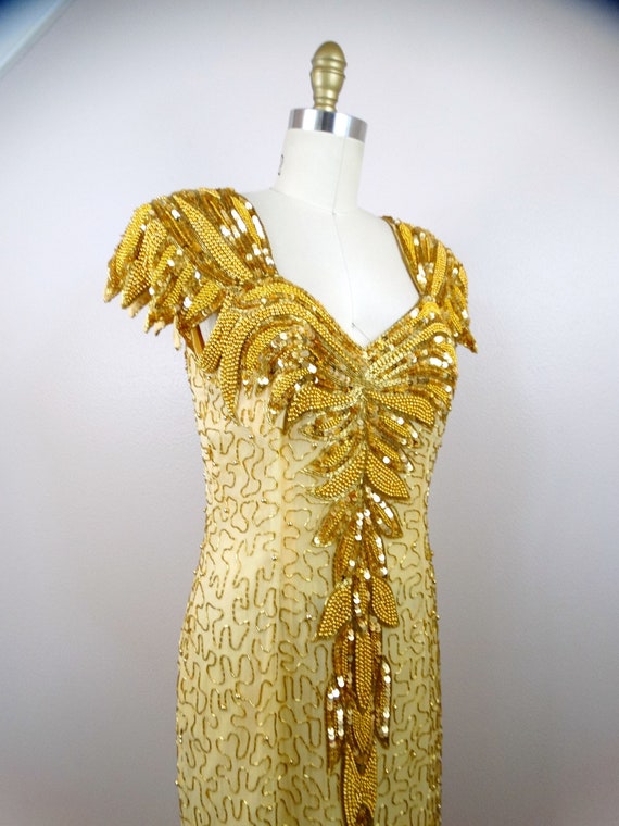 Art Deco Gold Sequin Dress // Vintage Beaded Sequ… - image 2