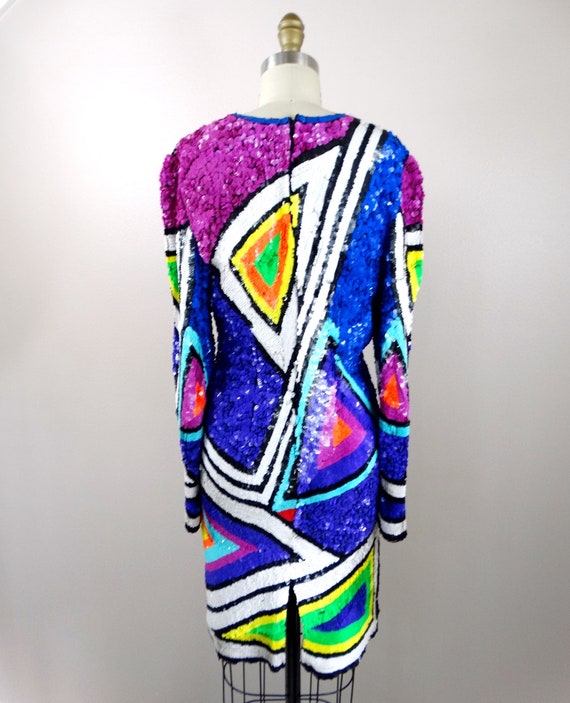 80s Funky Sequin Dress / Neon Sequined Dress / 19… - image 5