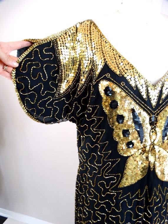 green emerald velvet dress Embroidered Gold Butterfly Dress main image 1